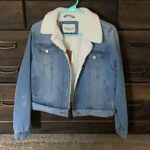 Denim jacket with fleece lining